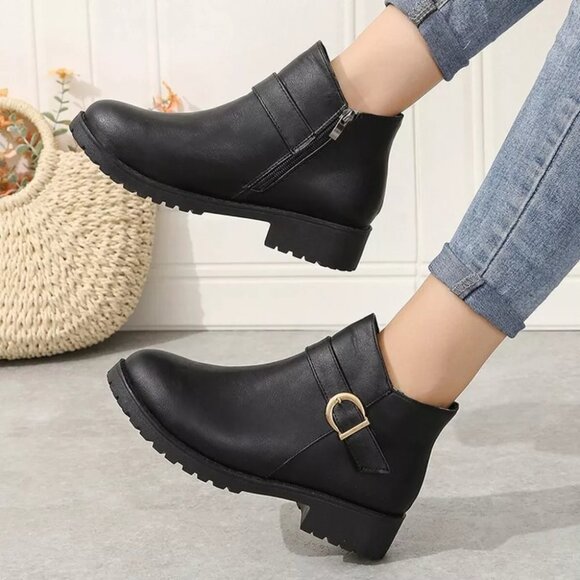 Buckle Accent Ankle Boots - Picture 1 of 10